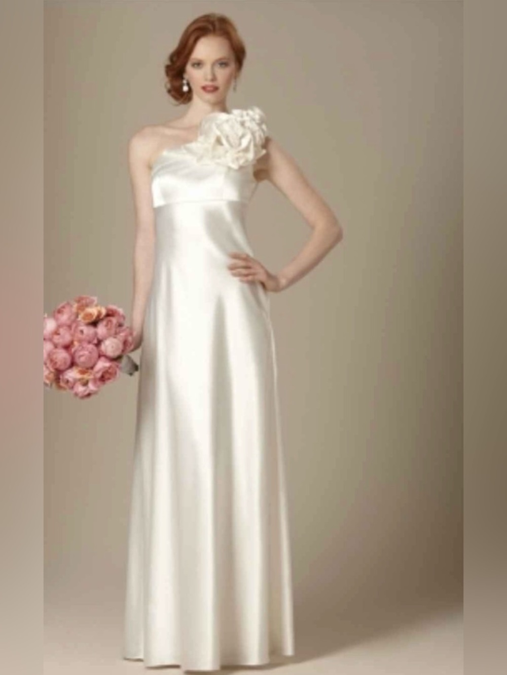 NWT The Limited Ivory One-Shoulder Satin Gown with Rosette